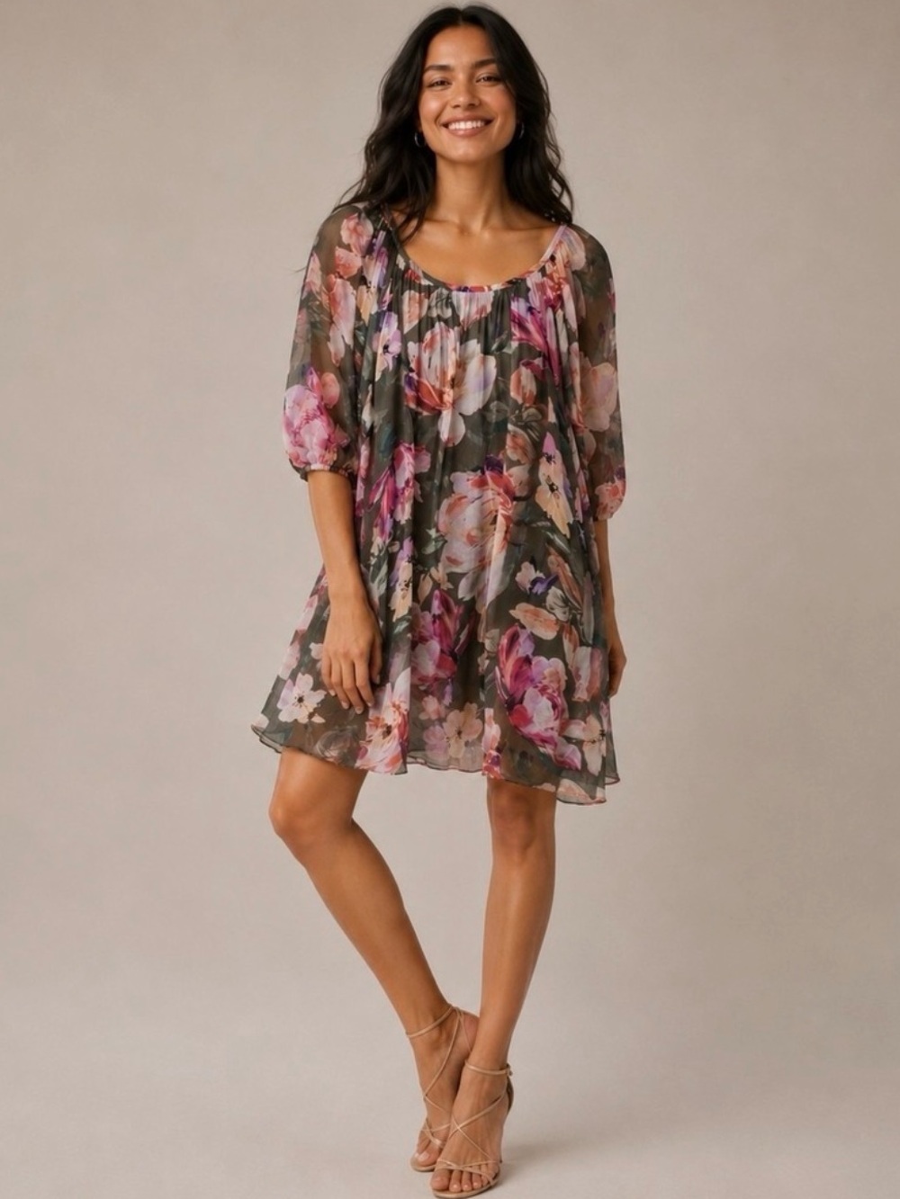 Silk Blend Floral Dress Size Large